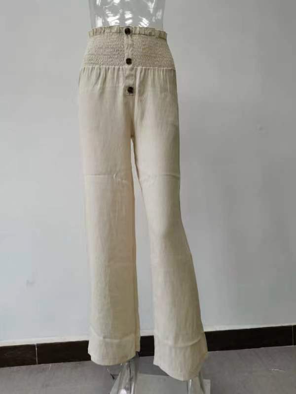 Cotton-Linen Pleated Wide-Leg Pants